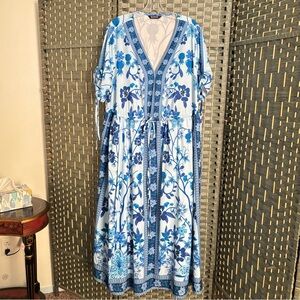 BloomChic Floral Blue and White Maxi Dress with Ties